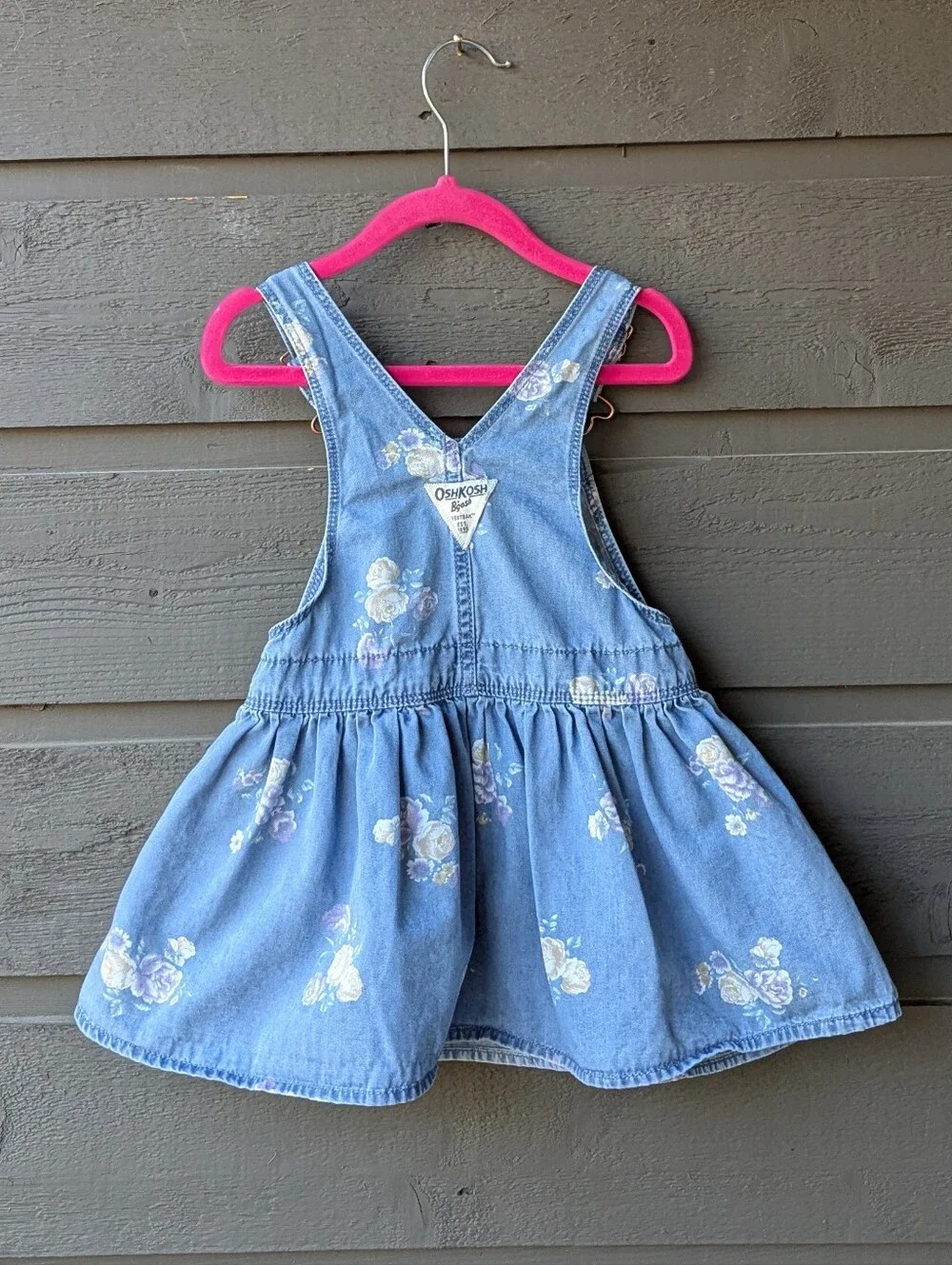 OshKosh B'gosh Girls' Blue Denim Floral Overall Dress 2T Toddler 100% Cotton